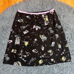 Vintage Rafaella Black Novelty Print Skirt Size 12